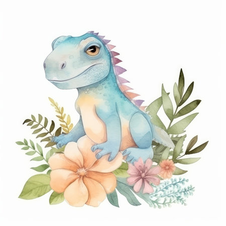 Cute watercolor iguana. Illustration AI Generativeの素材