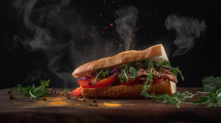 Black sandwich background. Illustration Generative AIの素材
