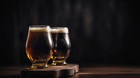 Dark beer glasses background. Illustration Generative AIの素材