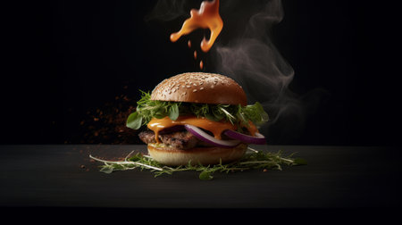 Tasty beef burger. Illustration Generative AIの素材