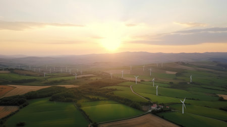 Wind turbine background. Illustration Generative AIの素材