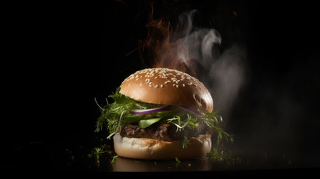 Tasty beef burger. Illustration Generative AIの素材