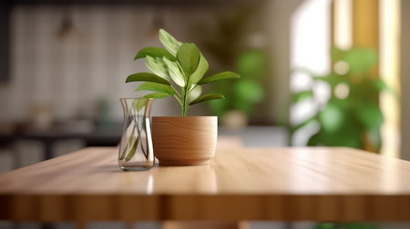 Empty wooden table on kitchen background. Illustration Generative AIの素材