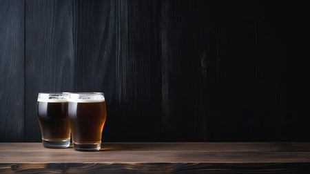 Dark beer glasses background. Illustration AI Generativeの素材