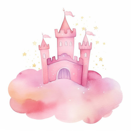 Pink Watercolor Castle Isolated. Illustration Generative AIの素材