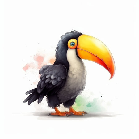 Cute watercolor bird. Illustration Generative AIの素材