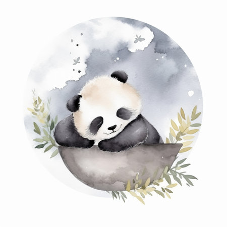 Cute watercolor night panda. Illustration AI Generativeの素材