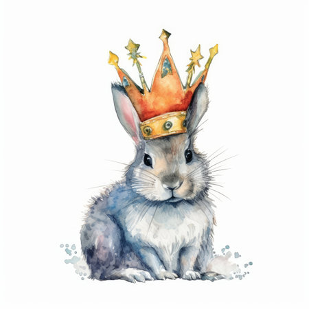 Watercolor bunny with crown. Illustration Generative AIの素材