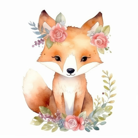 Cute watercolor fox. Illustration Generative AIの素材