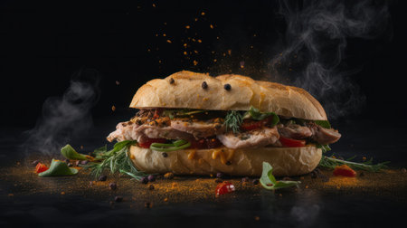 Black sandwich background. Illustration Generative AIの素材