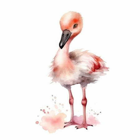 Watercolor flamingo isolated on white background. hand drawn illustration.の素材