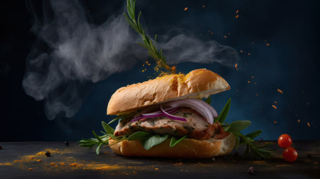 Black sandwich background. Illustration Generative AIの素材