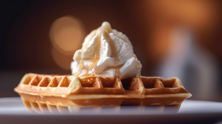 Waffles with cream. Illustration Generative AIの素材
