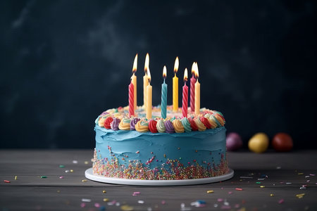 Birthday background with cake. Illustration Generative AIの素材