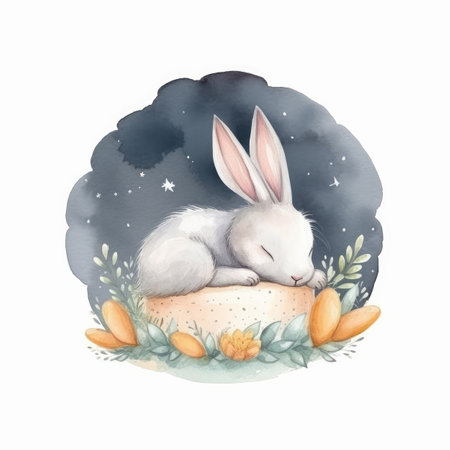 Cute watercolor night bunny. Illustration Generative AIの素材
