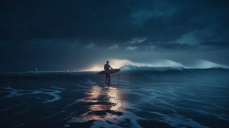 Surfer on ocean background. Illustration Generative AIの素材