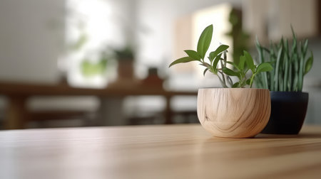 Empty wooden table on kitchen background. Illustration Generative AIの素材