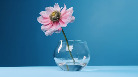 Minimalist background with flower in glass vase. Illustration Generative AIの素材