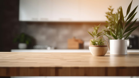 Empty wooden table on kitchen background. Illustration Generative AIの素材
