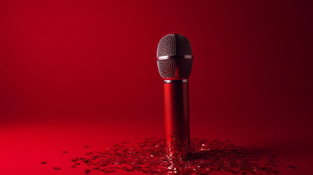 Vivid minimalist background with microphone. Illustration Generative AIの素材