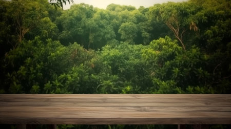 Wooden table, natural background. Illustration Generative AIの素材