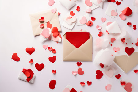 White envelope with hearts. Illustration Generative AIの素材