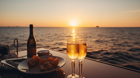 Romantic wine on yacht. Illustration Generative AIの素材