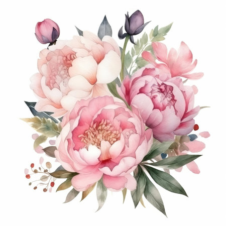Elegant watercolor peony flower bouquet. Illustration Generative AIの素材