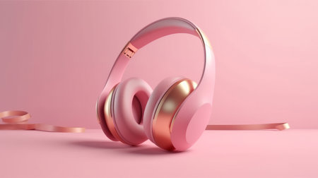 Pink pastel headphones. Illustration Generative AIの素材