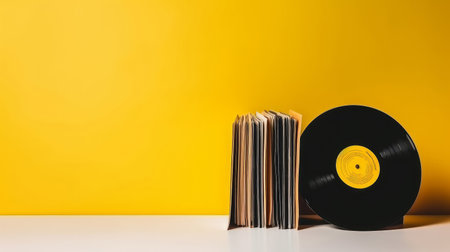 Music background with vinyl records. Illustration Generative AIの素材