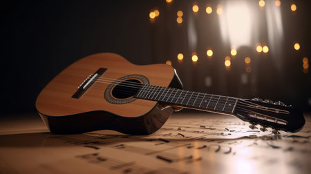 Music background with guitar. Illustration Generative AIの素材