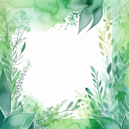 Green watercolor natural background. Illustration Generative AIの素材