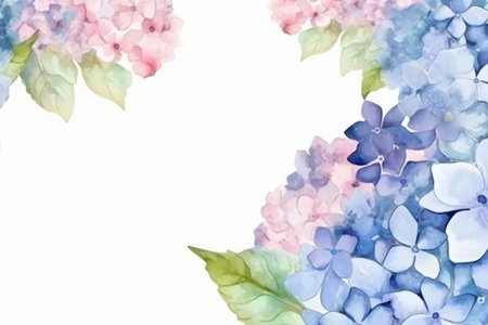 Hydrangea flower watercolor background. Illustration Generative AIの素材
