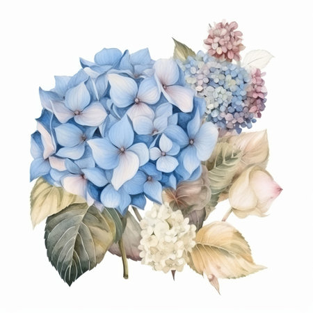 Hydrangea flower watercolor background. Illustration Generative AIの素材