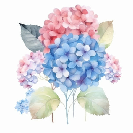 Hydrangea flower watercolor background. Illustration Generative AIの素材