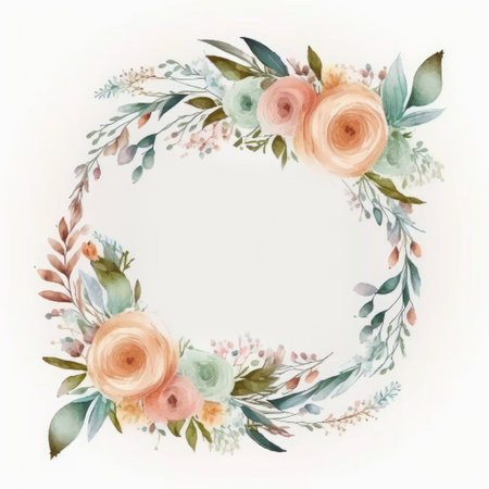 Watercolor Floral Wreath. Illustration Generative AIの素材