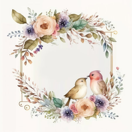 Watercolor Floral Wreath. Illustration Generative AIの素材