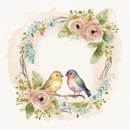 Watercolor Floral Wreath. Illustration Generative AIの素材