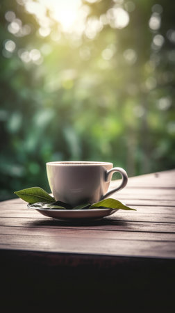 Tea cup on natural background. Illustration Generative AIの素材