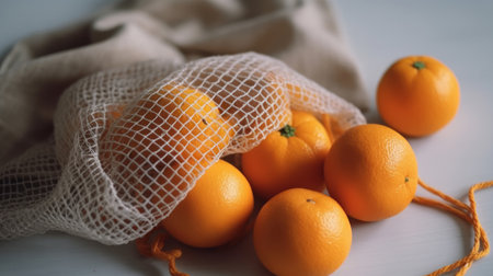 Fresh unpeeled oranges placed in reusable Illustration Generative AIの素材