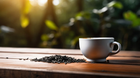 Tea cup on natural background. Illustration Generative AIの素材