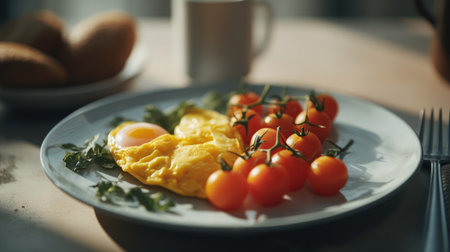 Traditional breakfast with eggs. Illustration Generative AIの素材