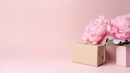 Flowers with gift box. Illustration Generative AIの素材