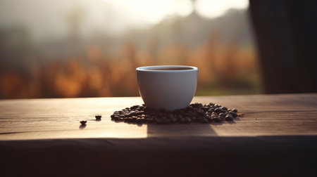 Coffee cup on natural background. Illustration Generative AIの素材