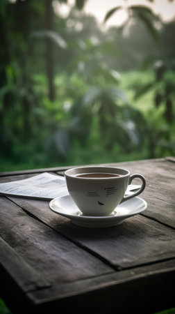 Tea cup on natural background. Illustration Generative AIの素材