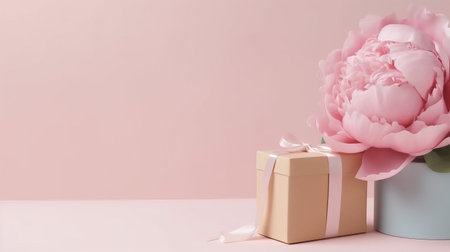 Flowers with gift box. Illustration Generative AIの素材