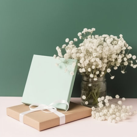 Flowers with gift box. Illustration Generative AIの素材