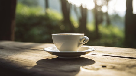 Tea cup on natural background. Illustration Generative AIの素材