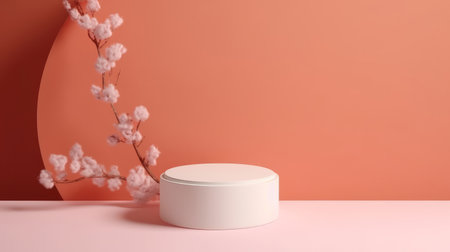 White podium with flowers. Illustration Generative AIの素材