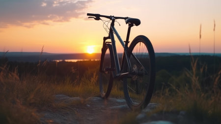 Bicycle and sunset landscapes Illustration Generative AIの素材